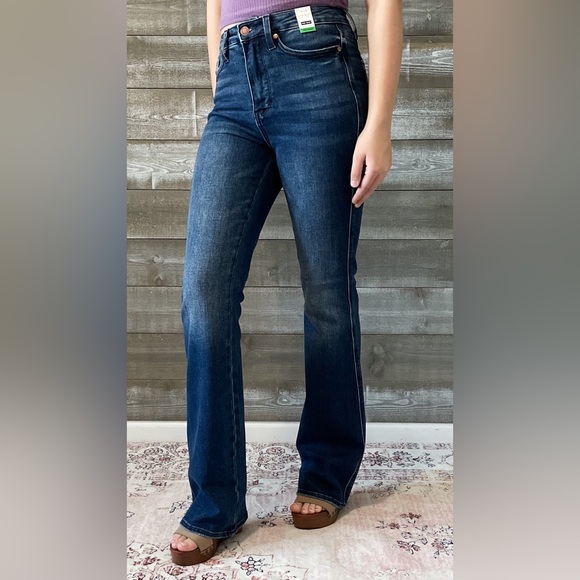 judy blue tummy control back pocket embroidered bootcut jeans long inseam 88786 - Picture 4 of 16